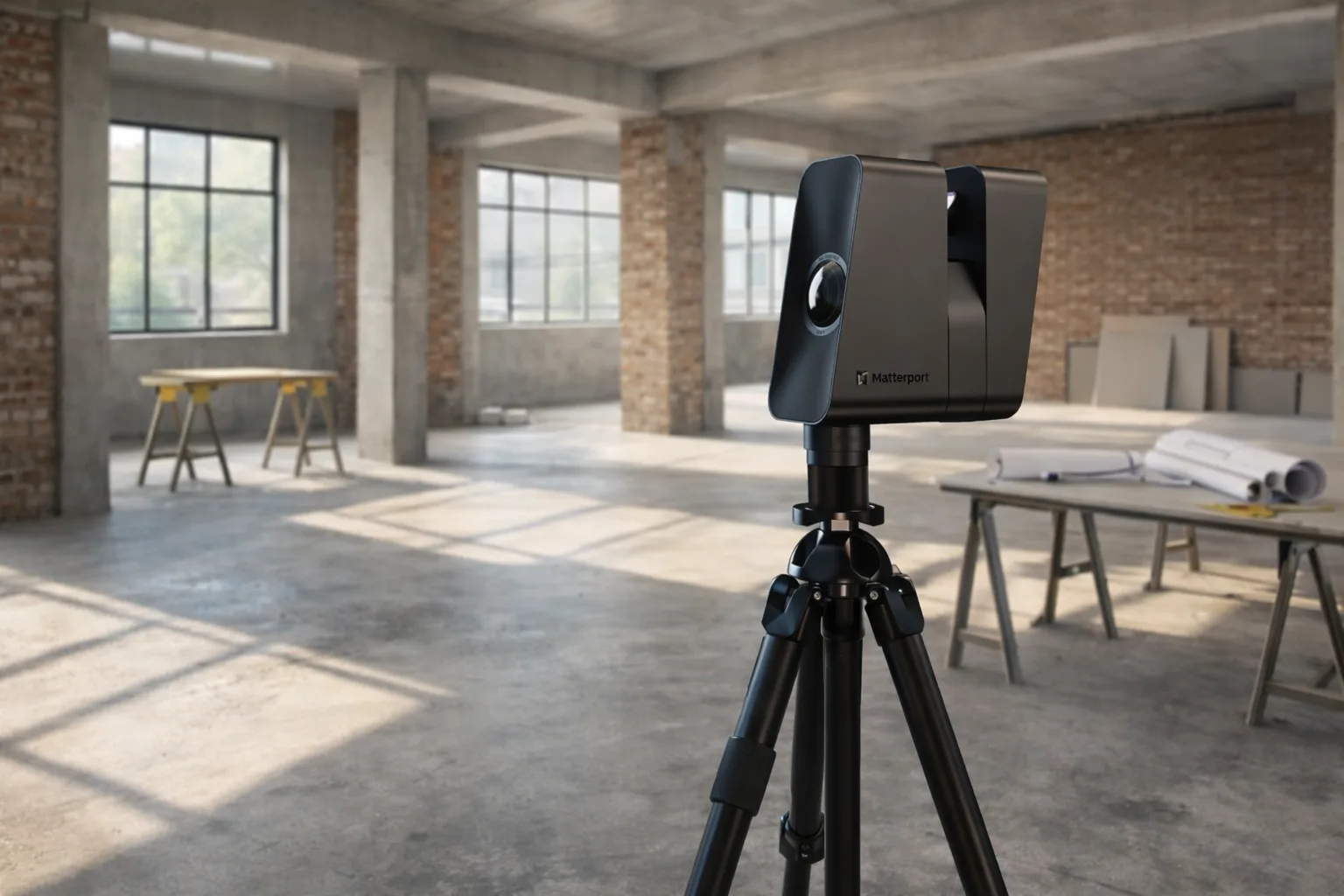 Matterport Pro3 LiDAR scanner capturing as-built documentation in a building interior